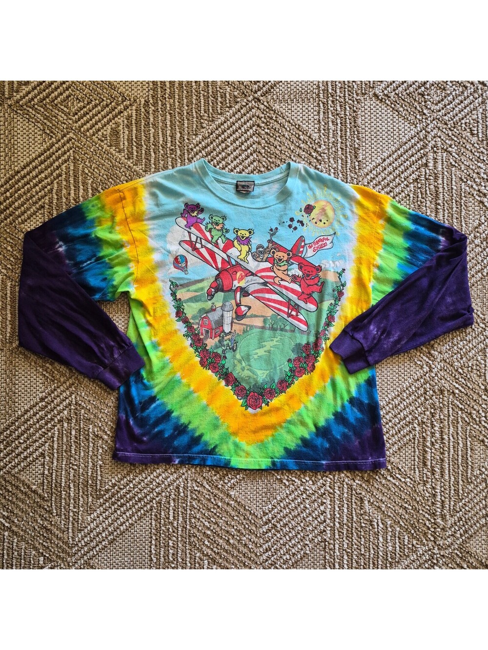 Grateful Dead Liquid Blue Tie Dye Long Sleeve Dancing Bears Shirt L XL